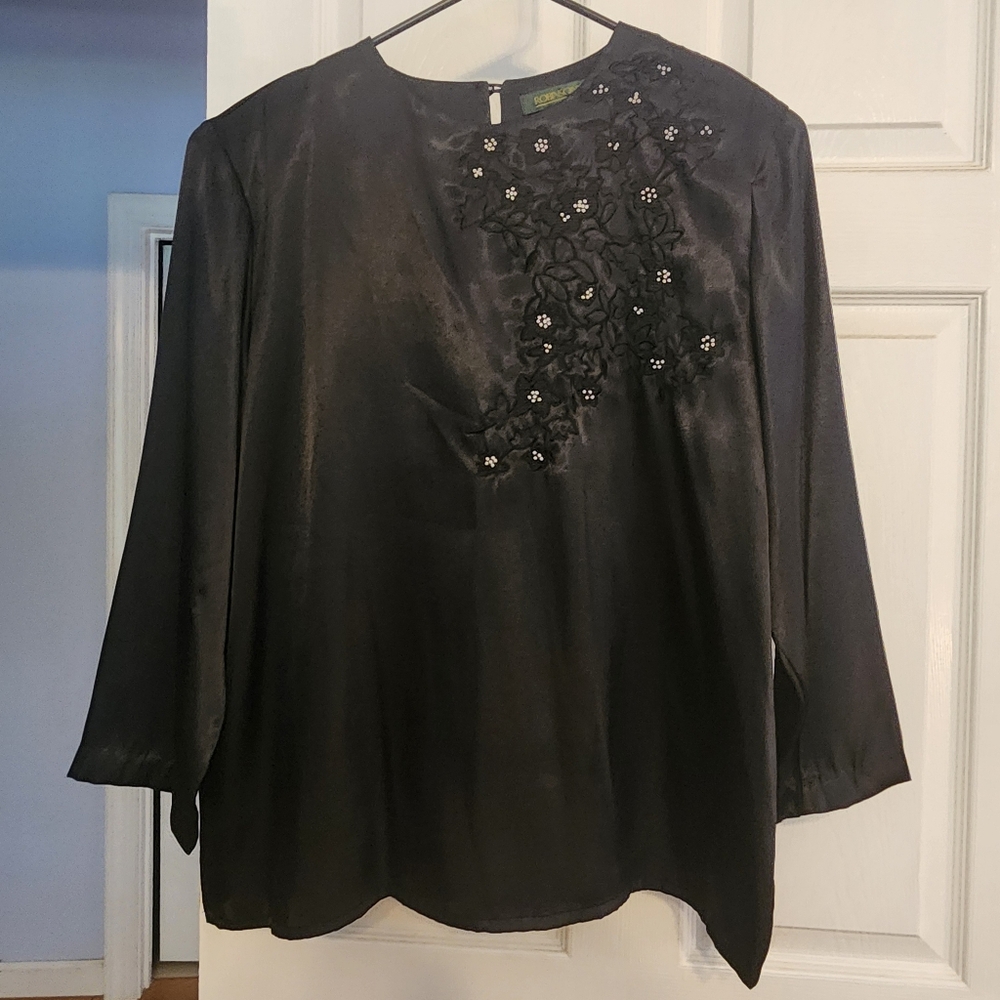 Black shirt with black flowers size 8